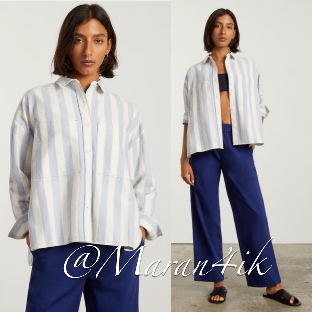 NWT Everlane Organic Cotton The Boxy Oxford Button Down Striped Oversized Shirt - Picture 1 of 16